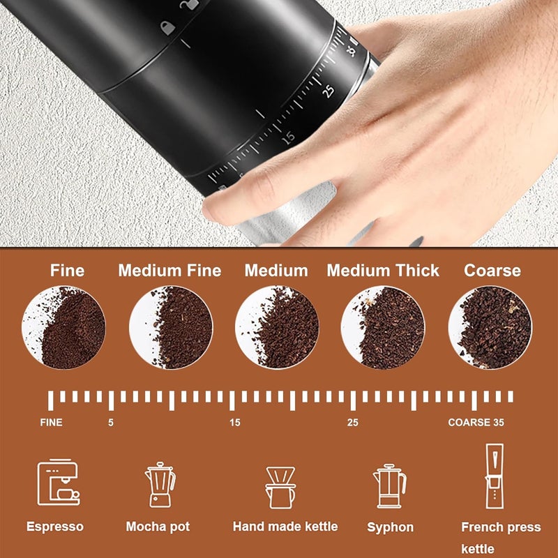 TOBEFORT Portable Electric Burr Coffee Grinder with 38 Adjustable Grind Settings - USB Rechargeable Ceramic Core Conical Burr, Coffee Bean Grinder for Espresso, French Press, Travel, Camping, Home & Office Use - Image 3